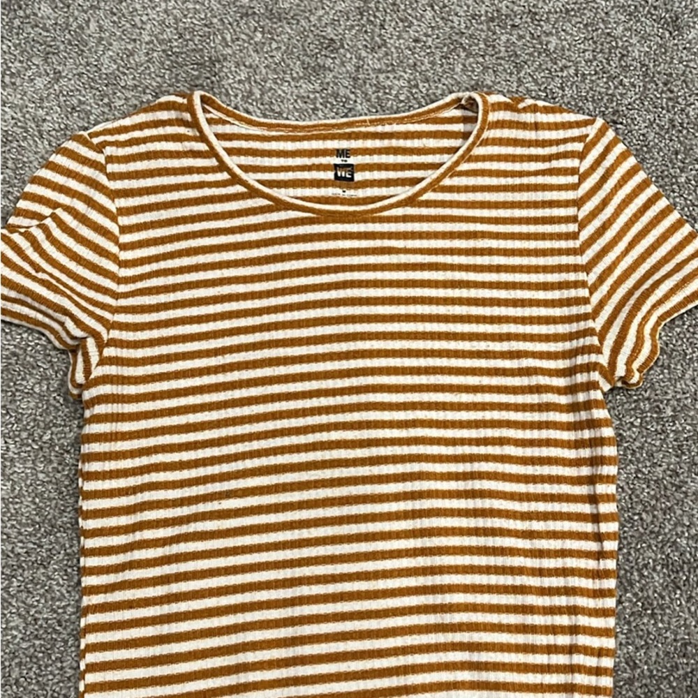 Me to We Yellow and Brown Ribbed Fitted Short Sleeve Tee
